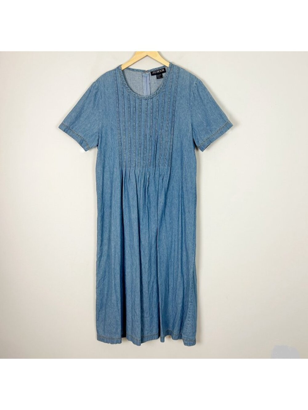 Vintage J.G. Hook Blue Denim Day Dress Maxi Modest Country Size 16 Women's